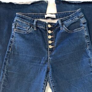 Vervet sz.29 tall flare leg dark wash button fly jeans. Like New!